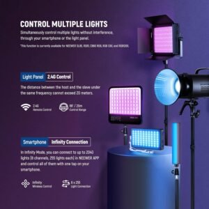 NEEWER Paquete de 2 luces de video LED RGB1200 con control APP/2.4G, 60W, 360° RGB