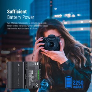 Neewer LP-E6NH - Juego de cargador de batería de repuesto para Canon EOS R7 R5 R6 R, 5D III IV, 6D II, 7D II, 70D, 80D, 90D, 2 baterías de 2250 mAh, cargador USB dual con pantalla LCD, cable USB-C